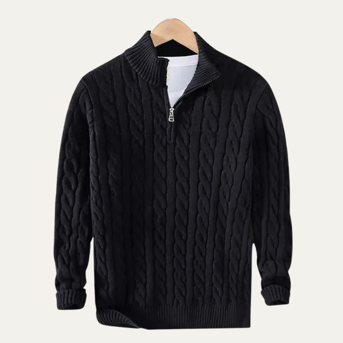 Men's Cable Knit Sweater Quarter Zip Warm