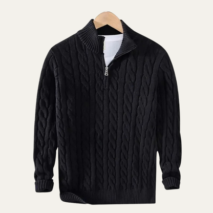 Men's Cable Knit Sweater Quarter Zip Warm