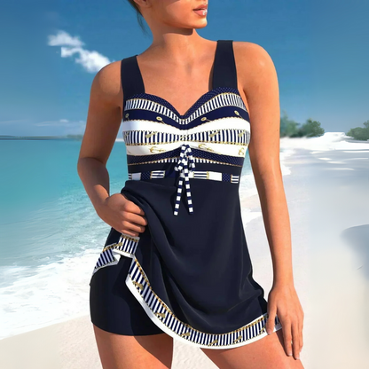 Women's Aztec Print Ruched Tankini Swimsuit Dress