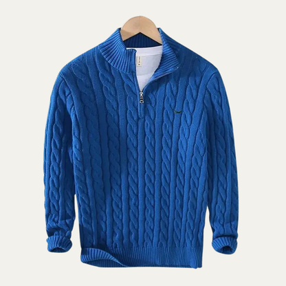 Men's Cable Knit Sweater Quarter Zip Warm