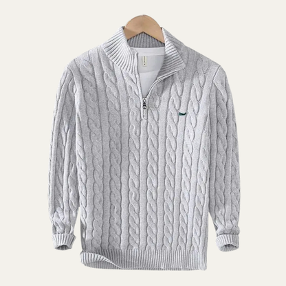Men's Cable Knit Sweater Quarter Zip Warm