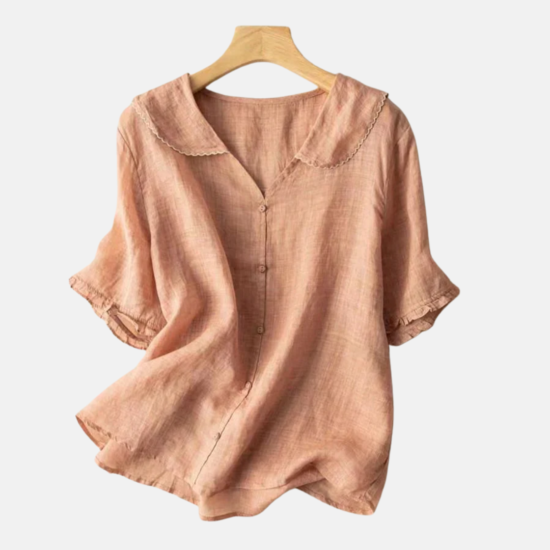 Women's Cotton Linen Retro Shirt Doll Collar - Vonnera