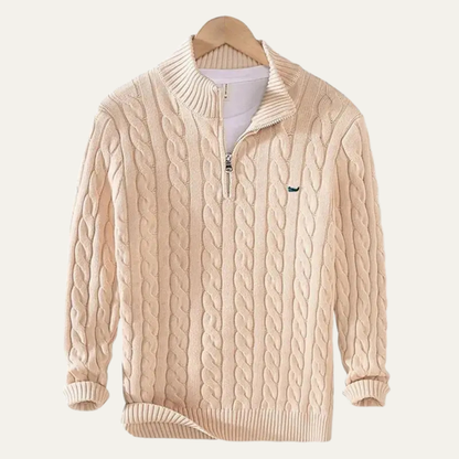 Men's Cable Knit Sweater Quarter Zip Warm