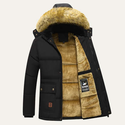 Men's Winter Parka Jacket Fur Collar Warm Hooded