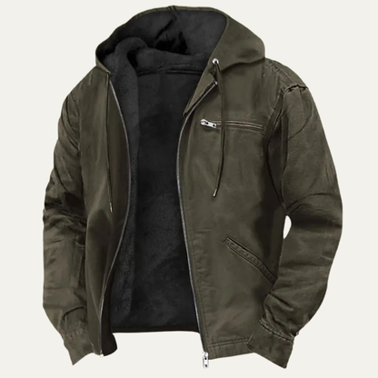 Men's Fleece Lined Hooded Jacket Warm Retro