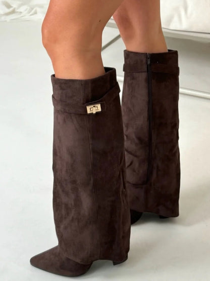 Women's Suede Knee High Heel Boots