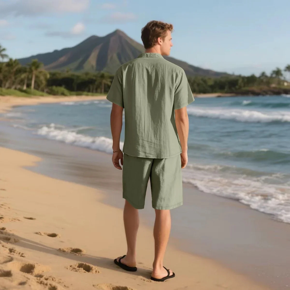 Men's Casual Short Sleeve Shirt And Shorts Set