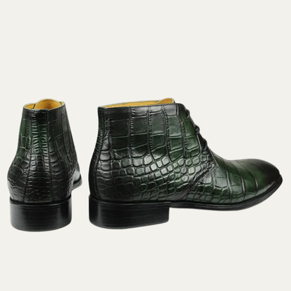 Men's Crocodile Leather Boots Lace-Up Brown