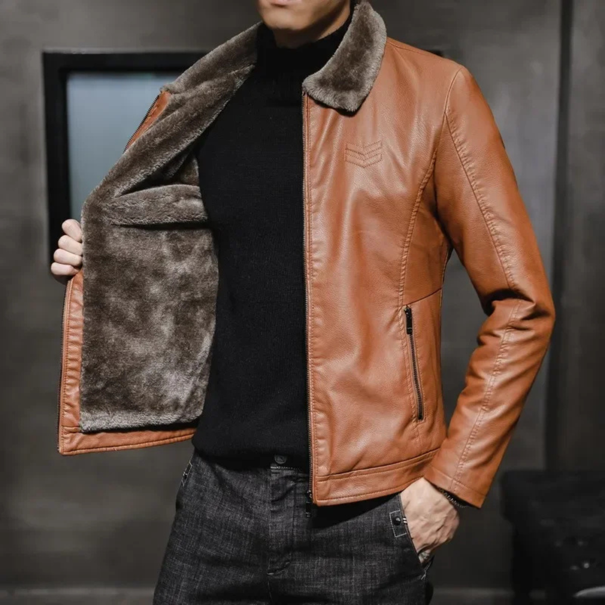 Menton Men's Shearling Leather Jacket Fleece Lined