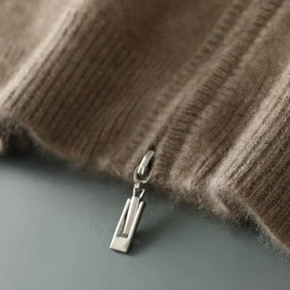 Men's Wool Cardigan Soft Warm Zip Up Knit Grey