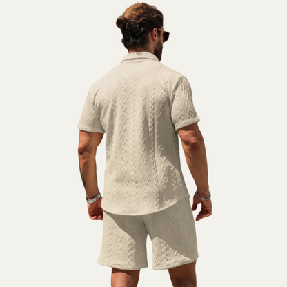 Mens Textured Summer Shirt And Shorts Set