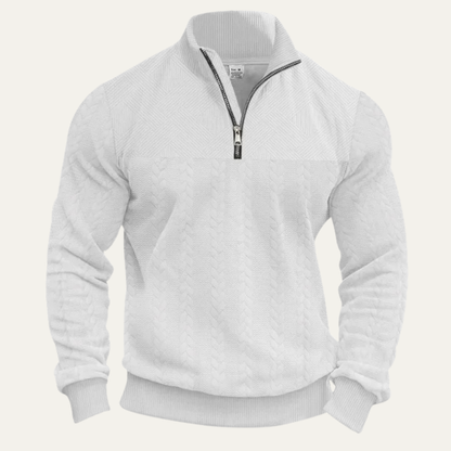 Men's Knitted Sweater Stand Up Collar Jacquard Beige
