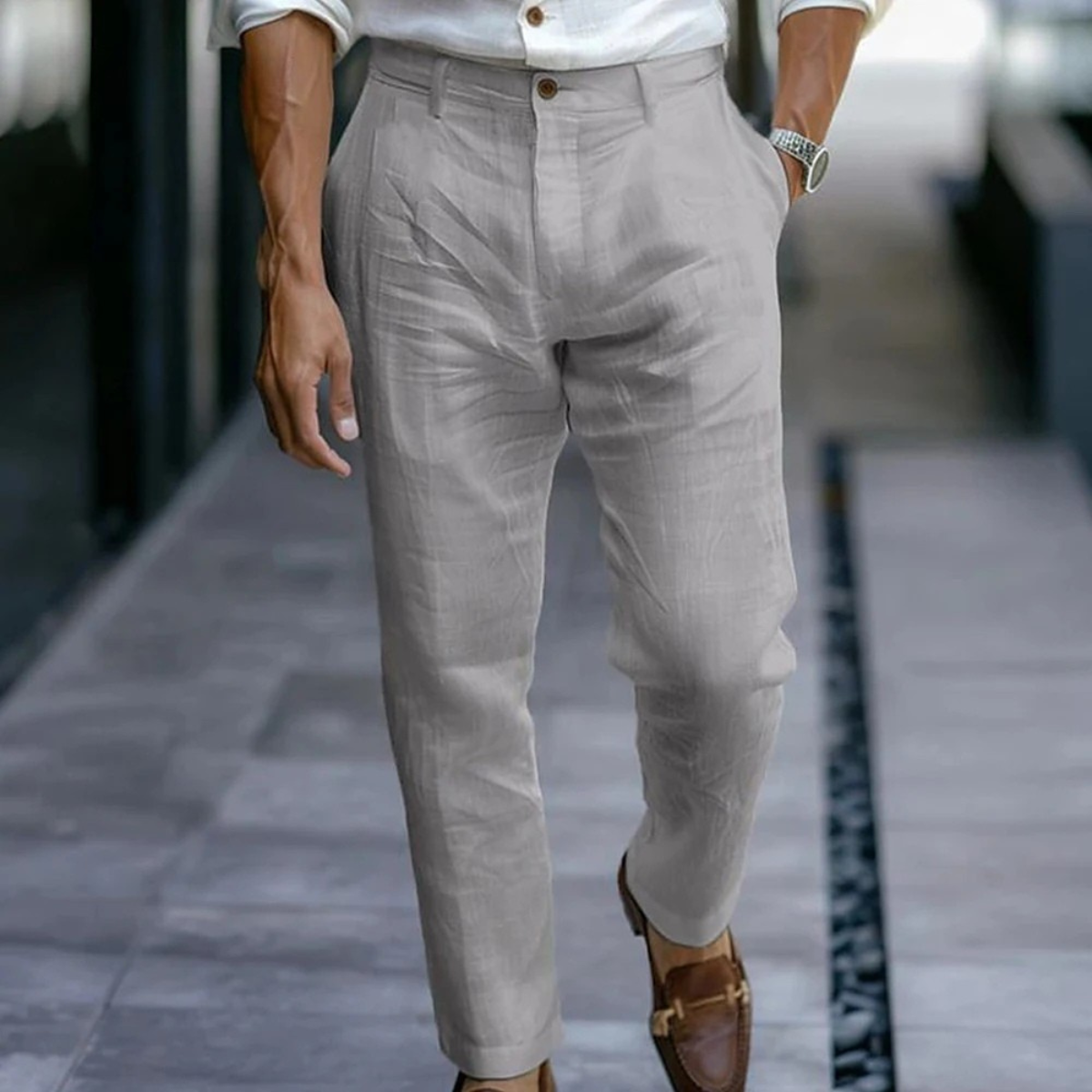 Men's Ankle Length Beach Trousers With Pockets