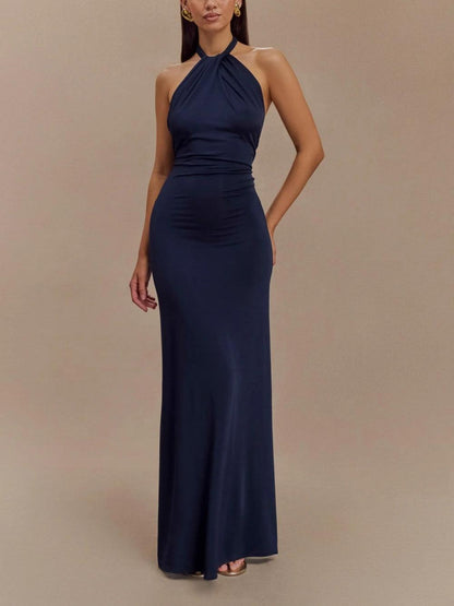 Women's Halter Neck Maxi Dress Low Back