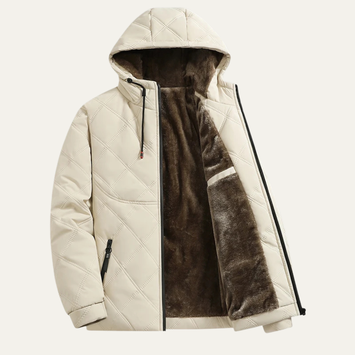 Men's Quilted Hooded Winter Jacket Fleece Lined
