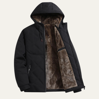 Men's Quilted Hooded Winter Jacket Fleece Lined