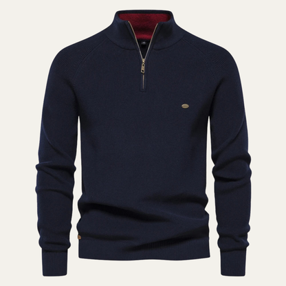 Men's Casual Mock Neck Knit Sweater Button Collar
