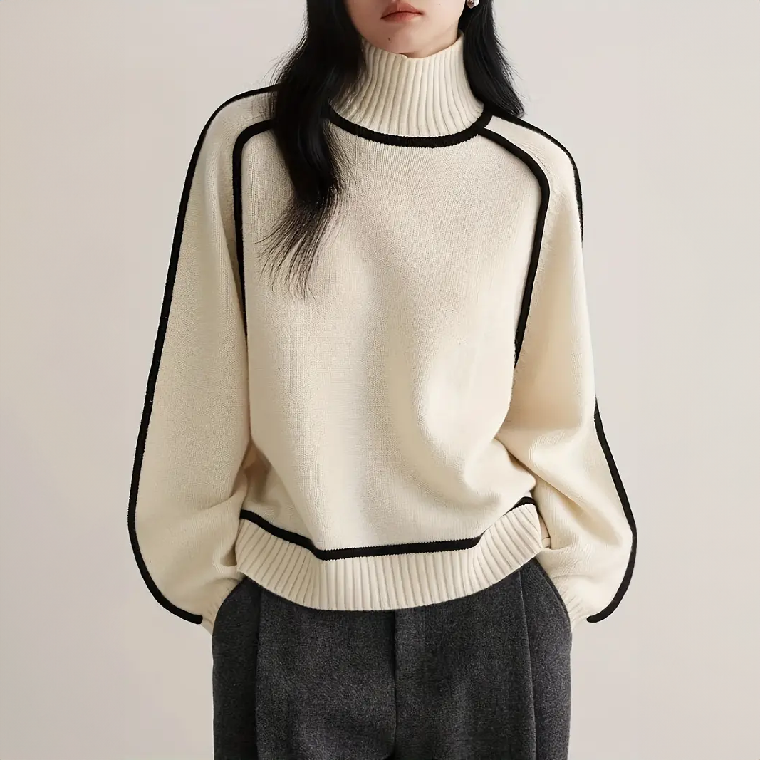Women's Contrast Turtleneck Sweater - Vonnera