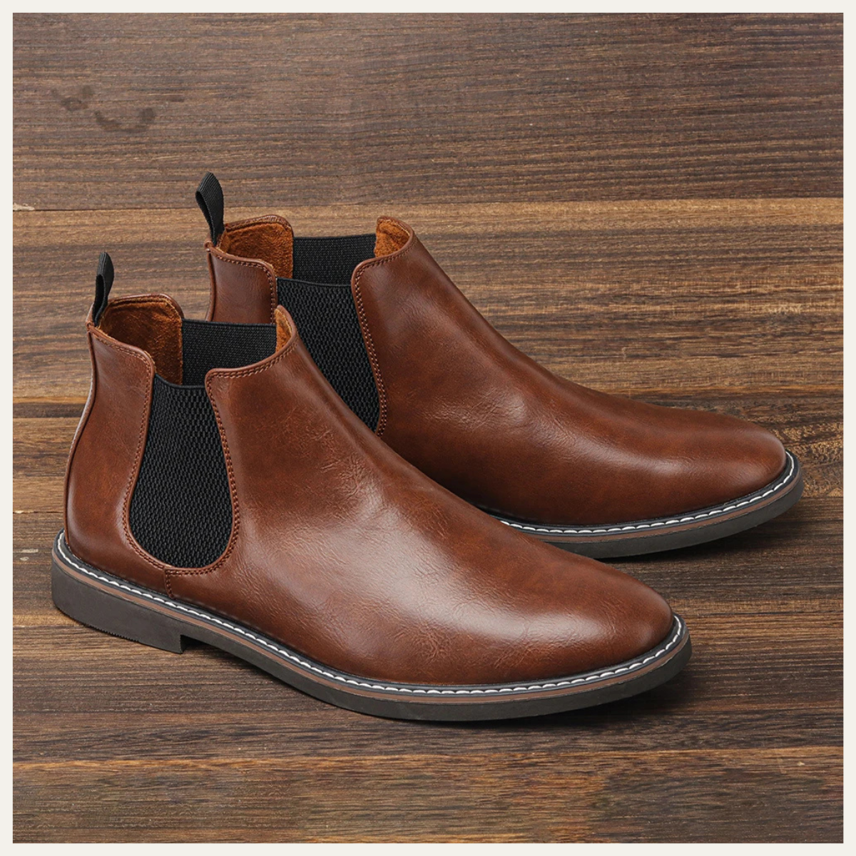 Men's Chelsea Boots Retro Slip On Ankle Leather Black