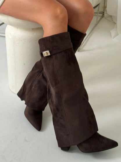 Women's Suede Knee High Heel Boots