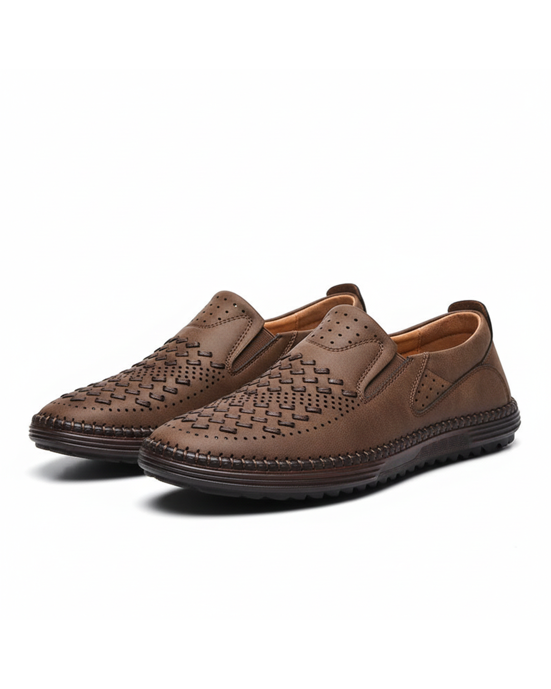 Men's Perforated Loafers Textured Leather Upper - Vonnera
