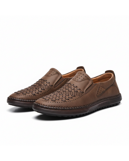 Men's Perforated Loafers Textured Leather Upper - Vonnera