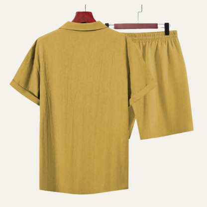 Men's Summer Shorts Set Cotton Shirt Lightweight