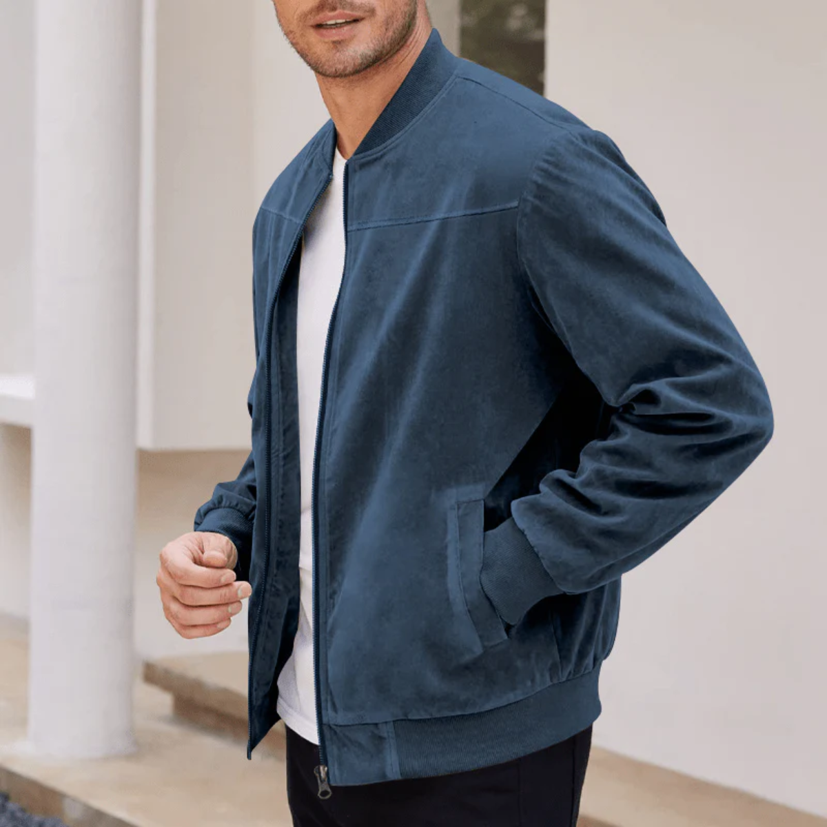 Men's Suede Bomber Jacket Vintage Style