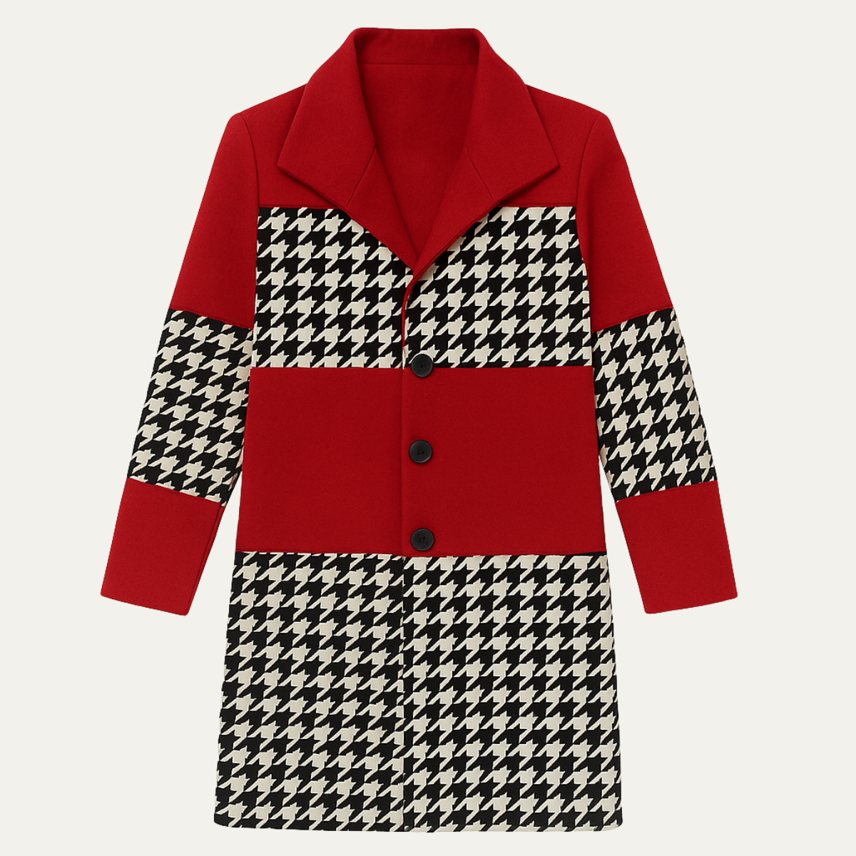 Men's Patchwork Geometric Long Jacket with Pockets - Vonnera