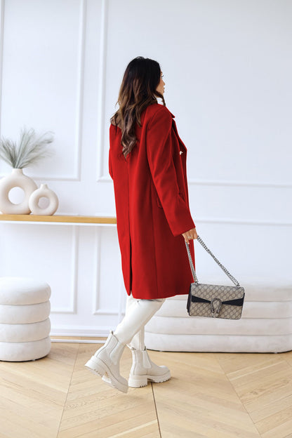 Women's Double-Breasted Long Coat Gold Buttons