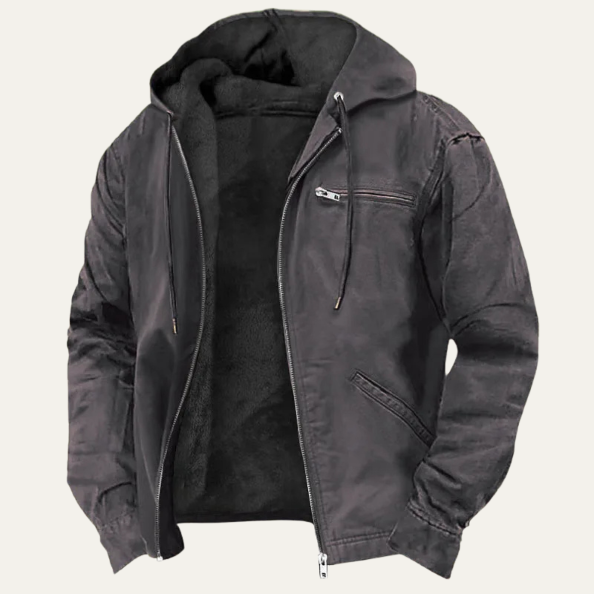 Men's Fleece Lined Hooded Jacket Warm Retro