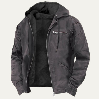 Men's Fleece Lined Hooded Jacket Warm Retro