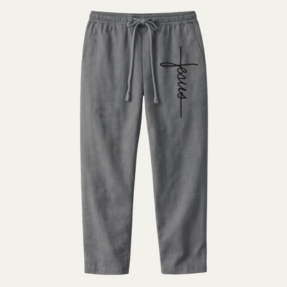 Men's Linen Drawstring Pants Relaxed Fit Beige - Vonnera