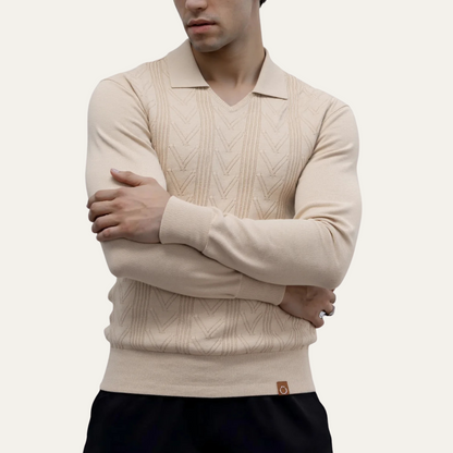 Men's Slim Fit V Neck Knitted Polo Sweater