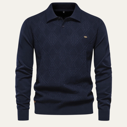 Men's Diamond Pattern Knit Polo Sweater - Vonnera