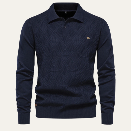 Men's Diamond Pattern Knit Polo Sweater - Vonnera