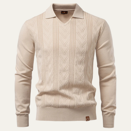 Men's Slim Fit V Neck Knitted Polo Sweater - Vonnera