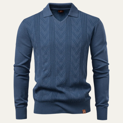 Men's Slim Fit V Neck Knitted Polo Sweater