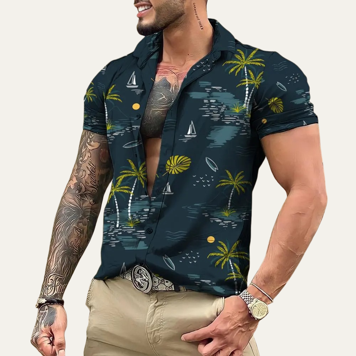 Men's Hawaiian Shirt Tropical Print Cotton Casual
