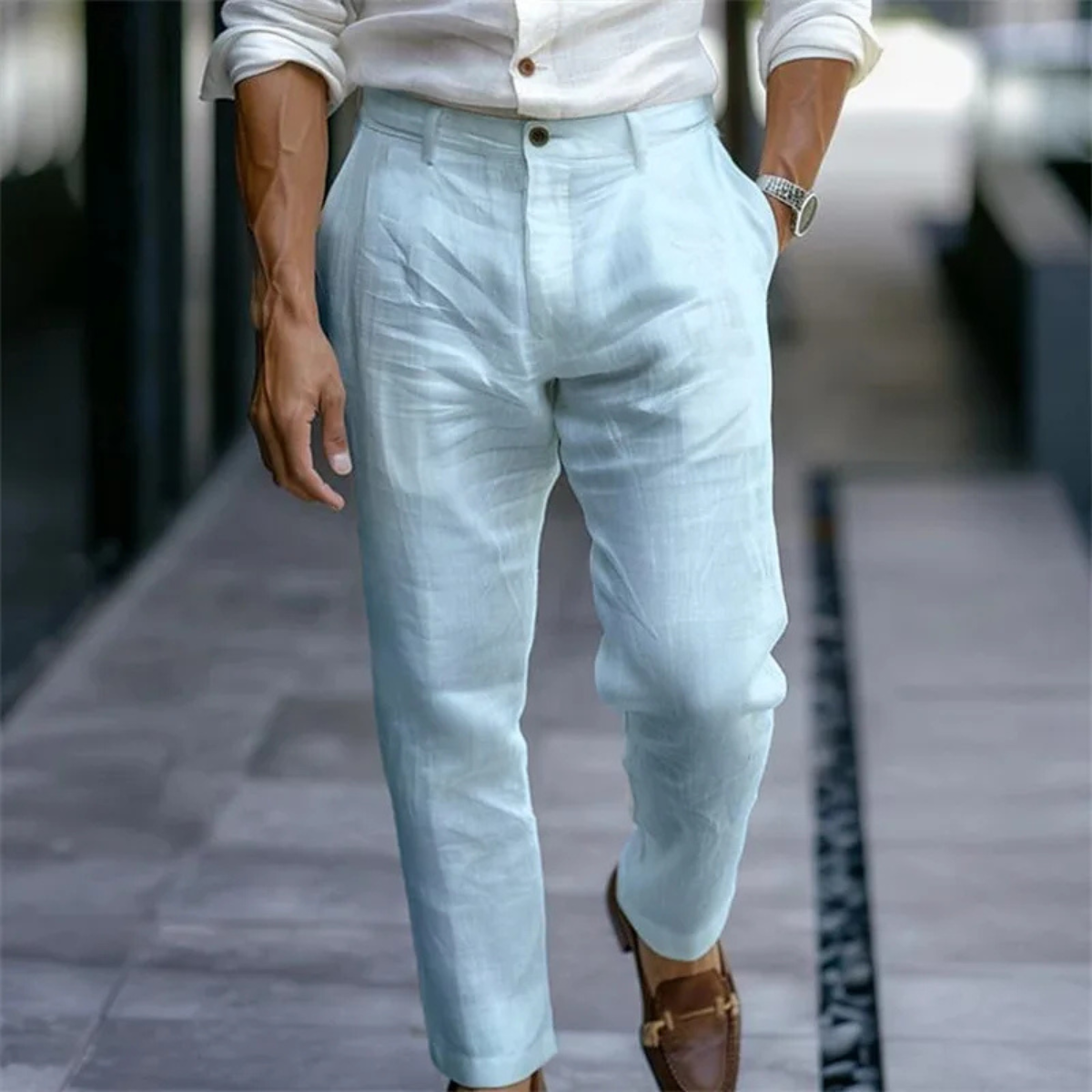 Men's Ankle Length Beach Trousers With Pockets