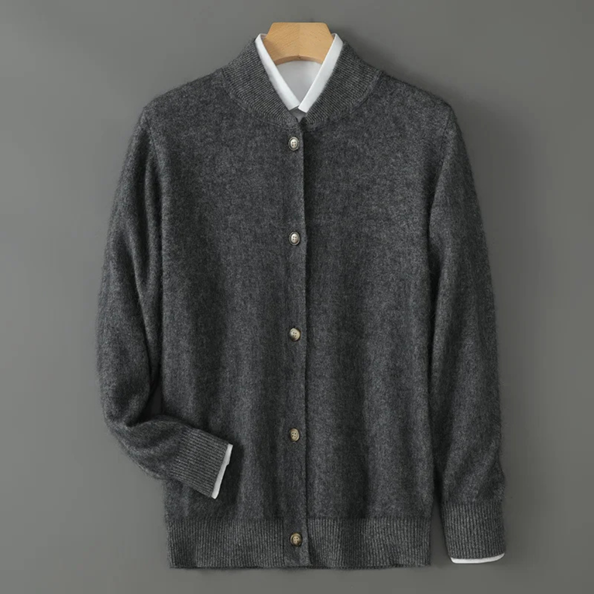 Men's Cashmere Cardigan Stand Collar Elegant Beige