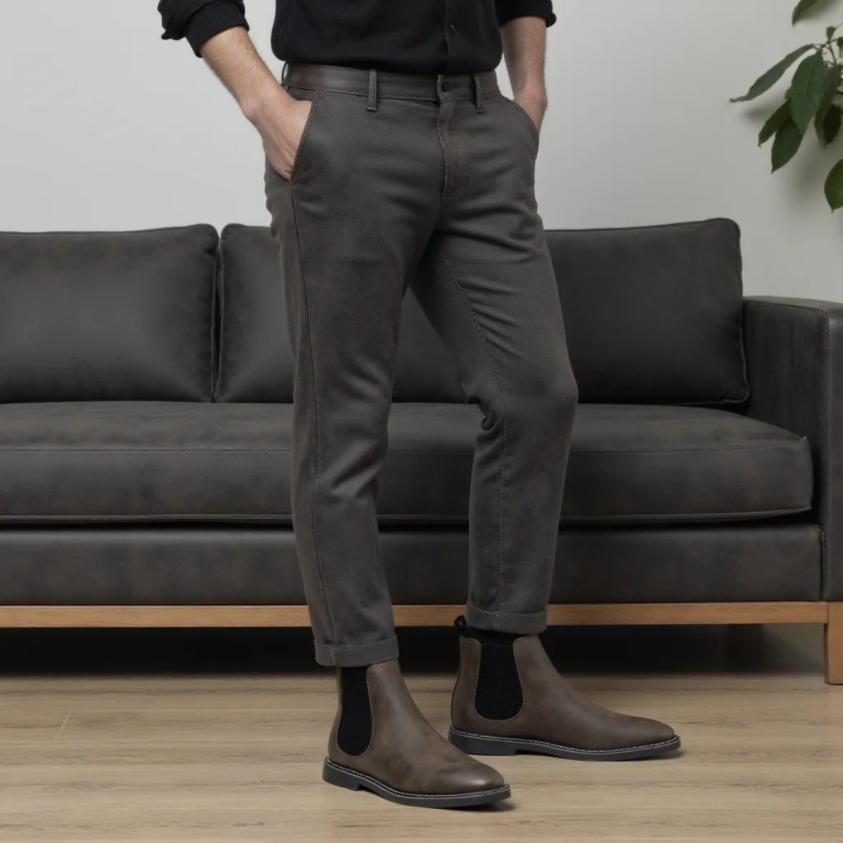 Men's Chelsea Boots Retro Slip On Ankle Leather Black