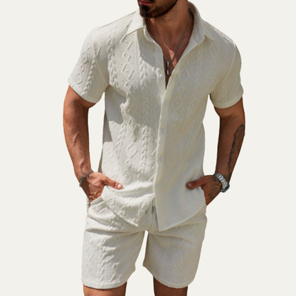 Mens Textured Summer Shirt And Shorts Set