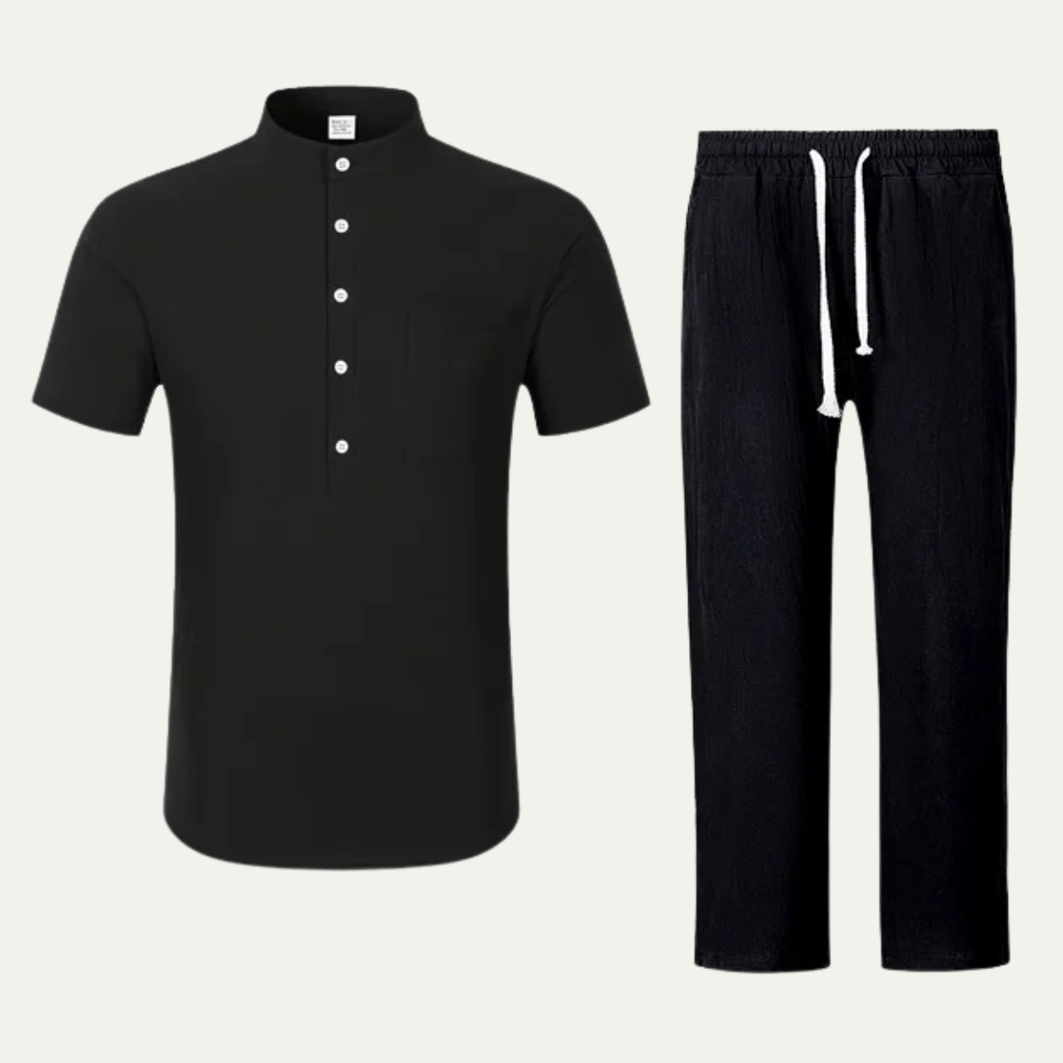 Mens Lightweight Cotton Linen Polo Shirt Pants Set - Vonnera
