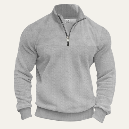 Men's Knitted Sweater Stand Up Collar Jacquard Beige