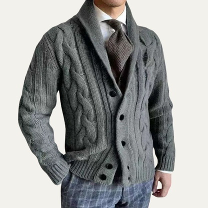 Men's Cable Knit Cardigan Shawl Collar Button Up