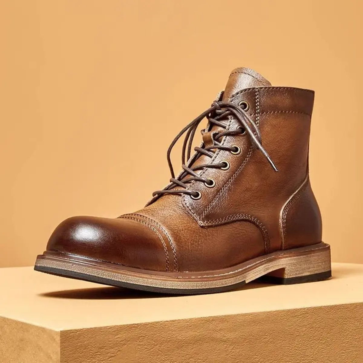 Mantova Men's Leather High Boots Retro Brown