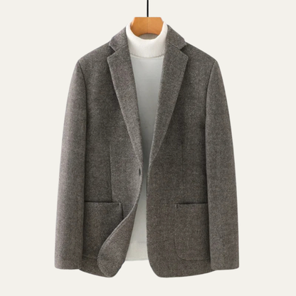 Men's Wool Blend Business Jacket Single Breasted Navy