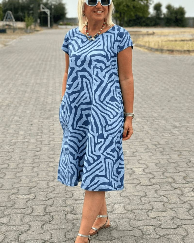 Women's Abstract Print Round Neck Summer Dress