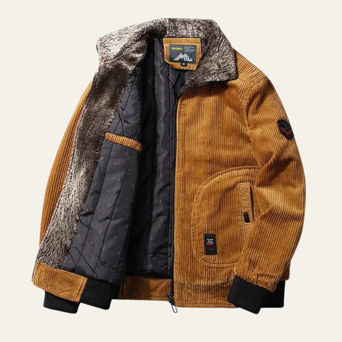 Men's Corduroy Jacket Fleece Lined Fur Collar - Vonnera